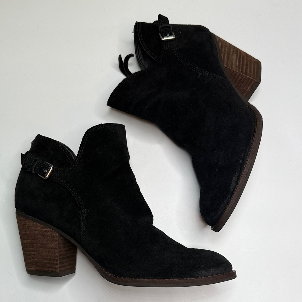 Sam Edelman Miriam Burnished Black Suede Zip Ankle Booties S-412 Sz 10